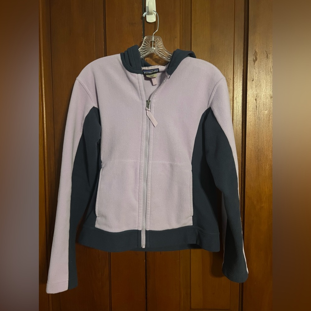 Patagonia Rhythm Fleece Zippered Hooded Jacket Purple Navy Blue Sz M